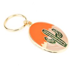 Brass Green Cactus In Spherical Shaped Orange Pale Pink Key Chain