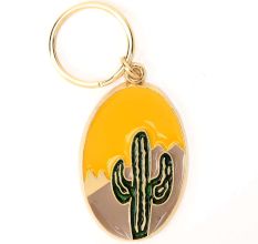 Brass Green Cactus In Spherical Shaped Yellow Pale Pink Key Chain