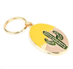 Brass Green Cactus In Spherical Shaped Yellow Pale Pink Key Chain