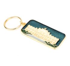 White House America On Blue Brass Key Ring
