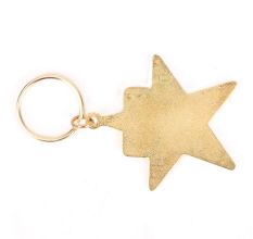 Golden Long Horned Sheep On Blue Star Brass Key Chain