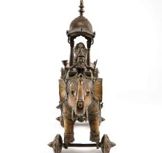 Original Vintage Brass Elephant Cart, Collectible Chariot Home Decor with Bronze Box or Chest
