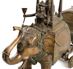Original Vintage Brass Elephant Cart, Collectible Chariot Home Decor with Bronze Box or Chest