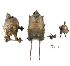 Original Vintage Brass Elephant Cart, Collectible Chariot Home Decor with Bronze Box or Chest