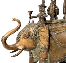 Original Vintage Brass Elephant Cart, Collectible Chariot Home Decor with Bronze Box or Chest
