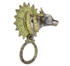 Solid Brass Cow Head Hunt Front Door Knocker/Towel Ring