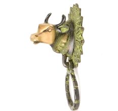 Bronze Green Bull Head Door Knocker With Patina