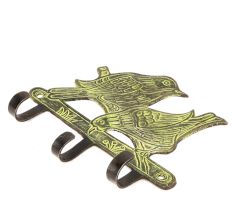 Green Bronze Metal Wall Hooks with Perching Birds