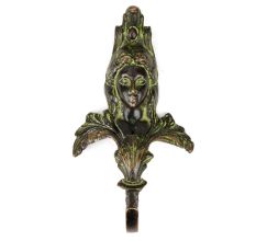 Bronze Patina Metal Female Face Sculpture Wall Hooks