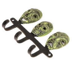 Three Bronze Small Tribal Masks with Wall Hooks Patina Finish