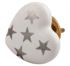 Silver Star Heart Ceramic Cabinet Knob