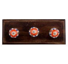 Orange Flower Ceramic Floral Wooden Hooks