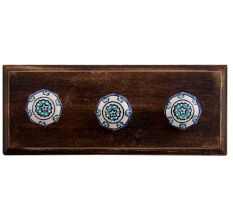 Sea Green Octagon Ceramic Wooden Hooks