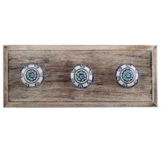 Sea Green Octagon Ceramic Wooden Hooks
