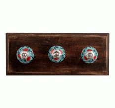 Sea Green Flower Ceramic Wooden Hooks