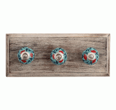 Sea Green Flower Ceramic Wooden Hooks