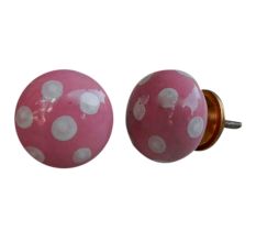 Pink White Polka Ceramic Drawer Knob