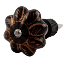 Black Golden Leaf Big Melon Ceramic Wine Stopper