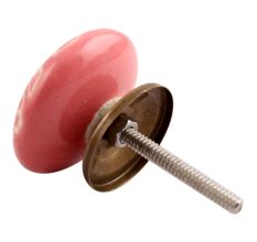 Old Pink Etched Flat Ceramic Cabinet Knob