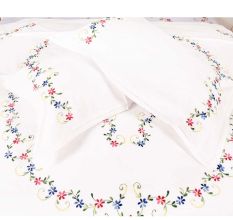 Red Blue Petals Hand Embroidered Duvet Cover+2 Pillow Covers