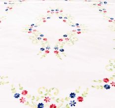 White Hand Embroidered Red Blue Floral Quilt Cover+2Pillow Cover