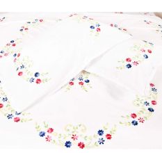 White Hand Embroidered Red Blue Floral Quilt Cover+2Pillow Cover