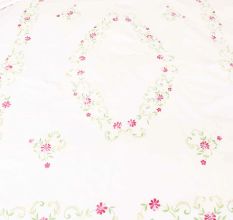 White Cotton Hand Embroidered Pink Petals leaves Duvet Cover+2Pillow Cover