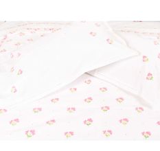 White Cotton Duvet Cover With Pink Floral Hand Embroidery +2 Pillow Covers.
