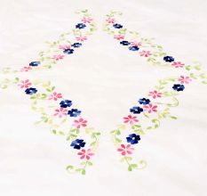 White Hand Embroidered Duvet Cover with Red Blue Floral Design+2 Pillow Covers