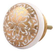 Golden Ornamental Flower Flat Ceramic Cabinet Knob