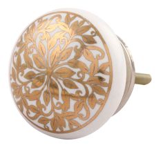 Golden Ornamental Flower Flat Ceramic Cabinet Knob