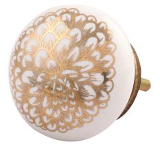 Golden Carnation Flower Flat Ceramic Drawer Knob