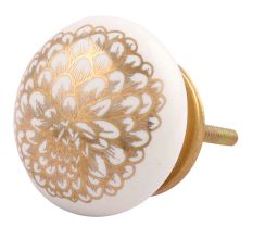 Golden Carnation Flower Flat Ceramic Drawer Knob