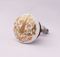 Golden Calla Lily Flower Flat Ceramic Dresser Knob