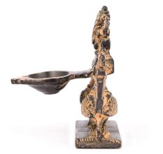 Brass Lamp of Two Peacock Holding Lord Ganesh At Centre