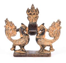 Brass Lamp of Two Peacock Holding Lord Ganesh At Centre