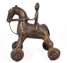 Brass Horse on Wheel Temple Toy
