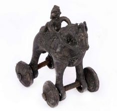 Brass Rider Horse on Wheel