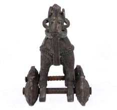 Brass Rider Horse on Wheel