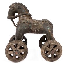 Brass Toy Horse on Wheels