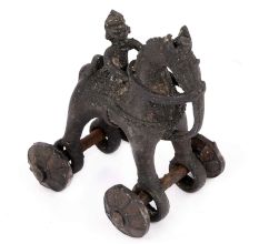 Brass Horse on Wheel Temple Toy