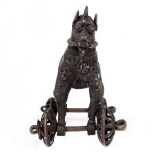 Brass Horse Rider with a Sword on Wheel