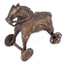Rustic Brass Horse on Wheel