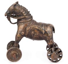 Rustic Brass Horse on Wheel