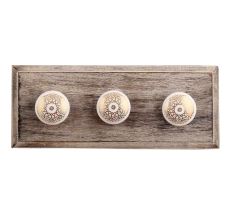 Golden Floral Pattern Flat Ceramic Wooden Hooks