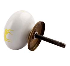 Yellow Standing Rein Deer Pattern Ceramic Cabinet Knob