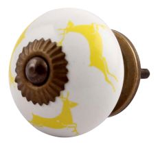 Yellow Running Rein Deer Pattern Ceramic Cabinet Knob