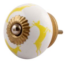 Yellow Running Rein Deer Pattern Ceramic Cabinet Knob