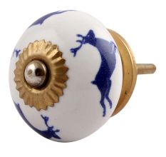 Blue Running Rein Deer Pattern Ceramic Dresser Knob Online