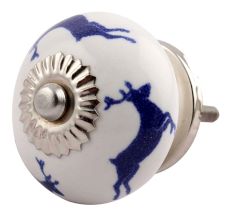 Blue Running Rein Deer Pattern Ceramic Dresser Knob Online